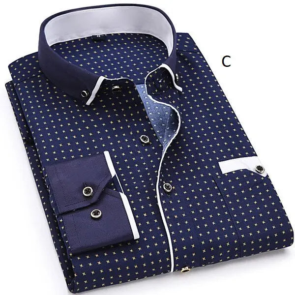 Men Fashion Casual Long Sleeved Printed shirt - GLR SHOPPING