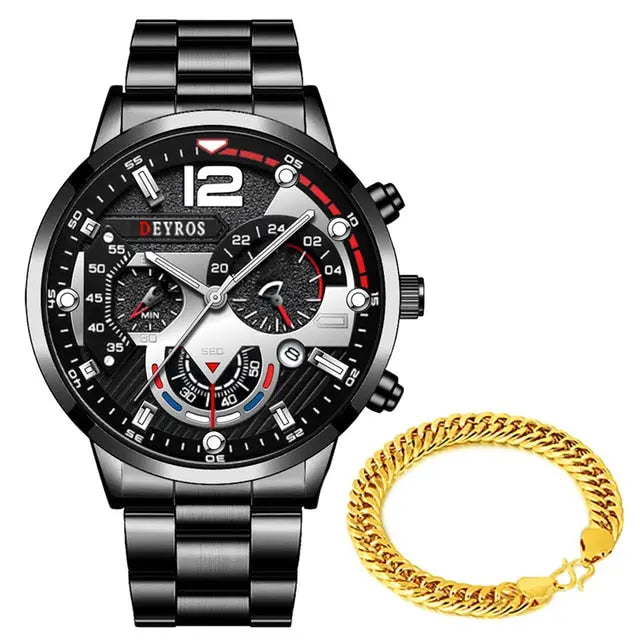 Luxury Mens Watches Male Gold Bracelet Stainless Steel Quartz Calendar Watch For Men Business Luminous Clock relogio masculino - GLR SHOPPING