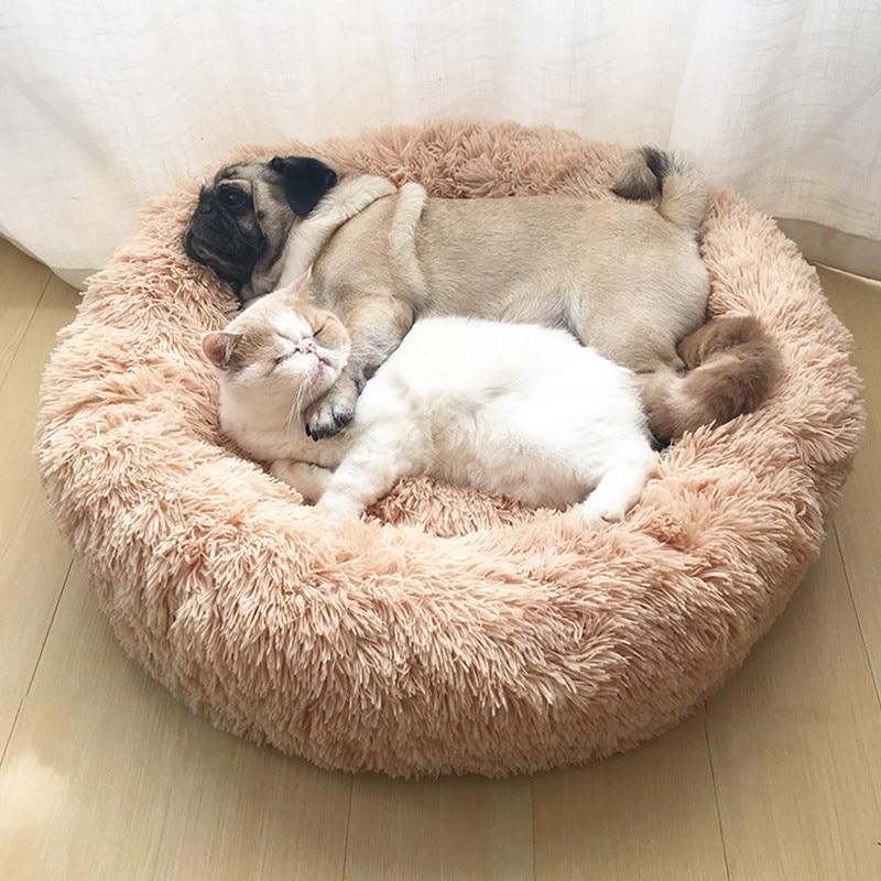 Super Soft Long Plush Donut Round Pet Bed