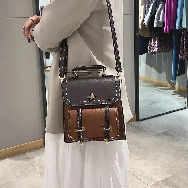 Vintage Paneled PU Leather Women Backpack - GLR SHOPPING