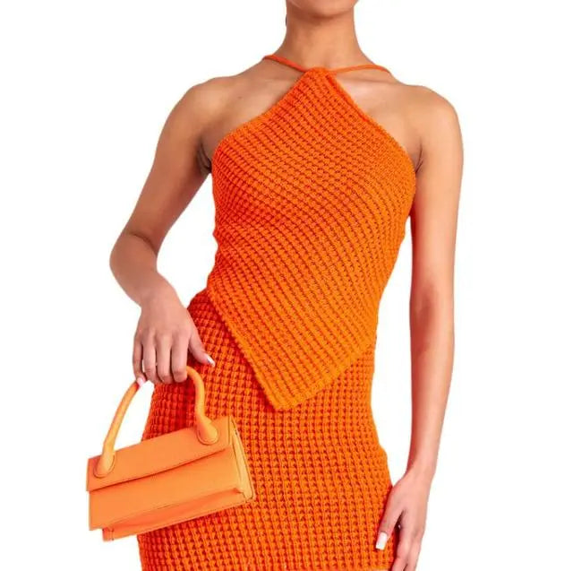 Halter Neck Striped Top High Waist Short Dress Sets - GLR SHOPPING