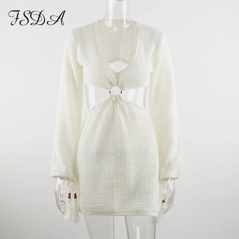 Knitted V Neck Dress - GLR SHOPPING