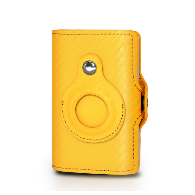 a yellow leather case with a camera on it