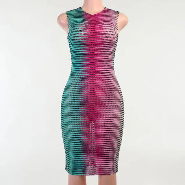 Stripe Printed O-neck Party Mini Dresse - GLR SHOPPING