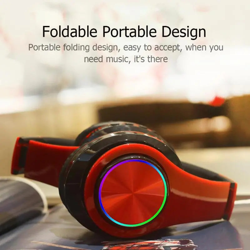 Wireless Bluetooth headphones luminous deep bass stereo sports headphones with microphone card slot Rainbow LED fashion headphones - GLR SHOPPING