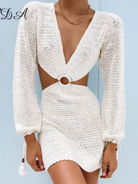 Knitted V Neck Dress - GLR SHOPPING