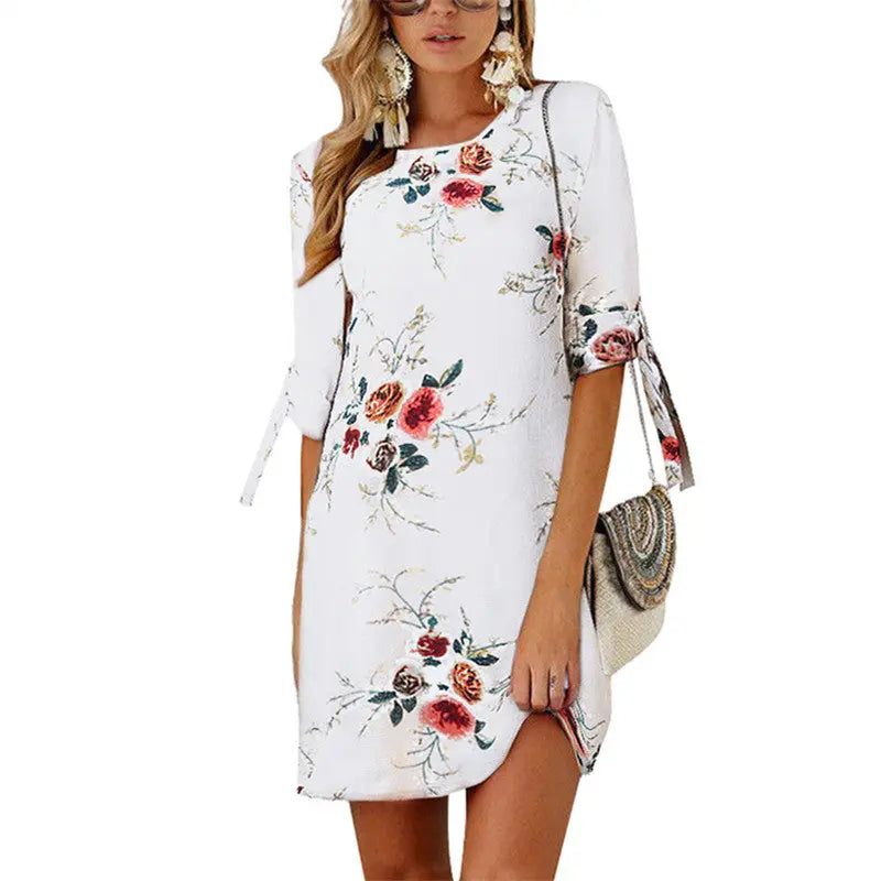 Floral Print Chiffon Beach Dress - GLR SHOPPING
