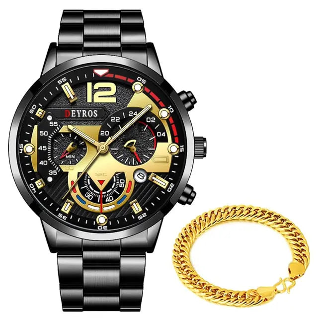 Luxury Mens Watches Male Gold Bracelet Stainless Steel Quartz Calendar Watch For Men Business Luminous Clock relogio masculino - GLR SHOPPING