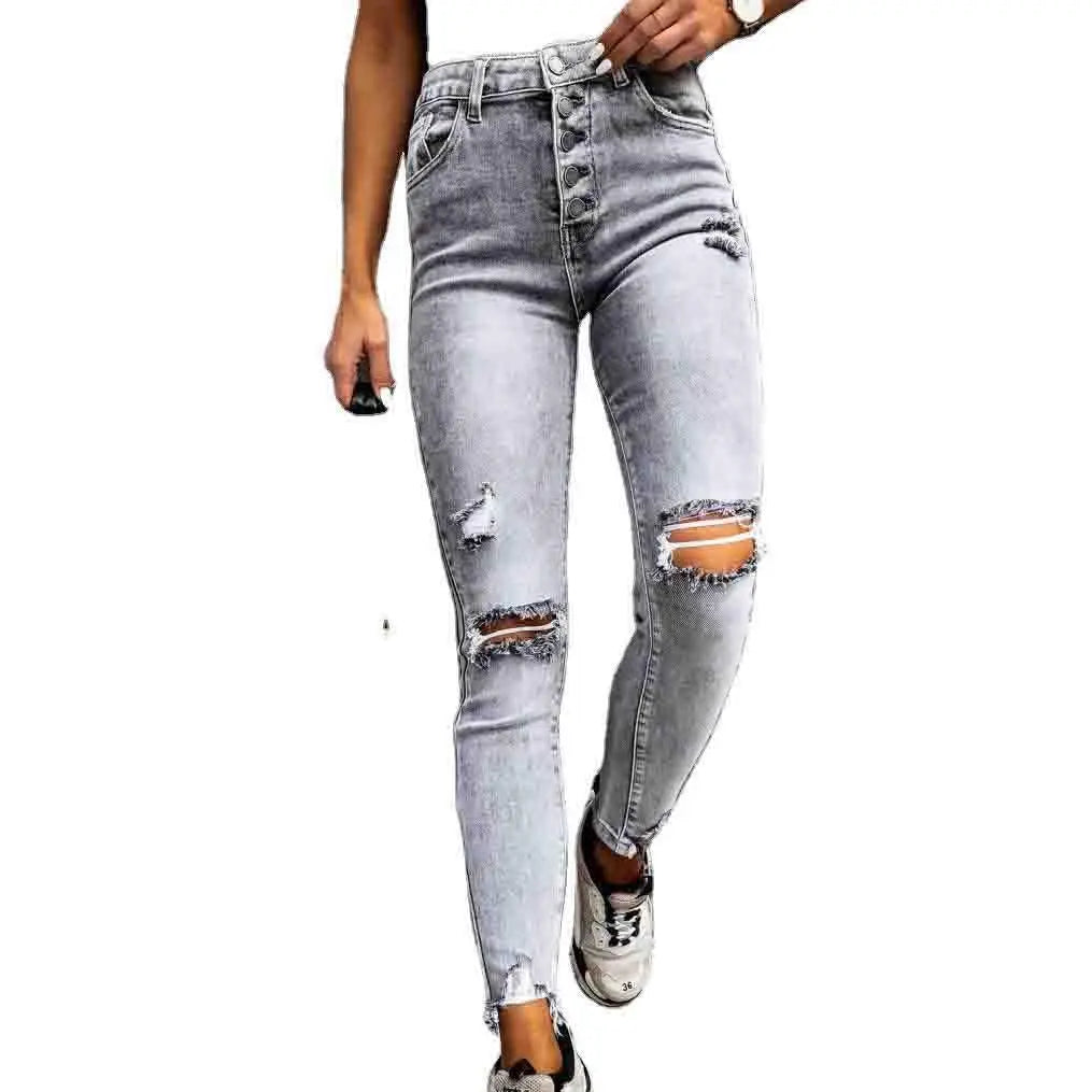 High Waist Jeans Women Slim Washed Denim Pencil Pants - GLR SHOPPING