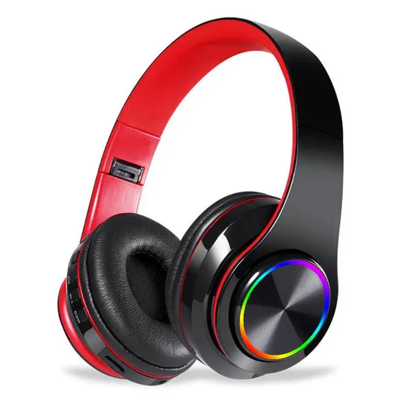 Wireless Bluetooth headphones luminous deep bass stereo sports headphones with microphone card slot Rainbow LED fashion headphones - GLR SHOPPING