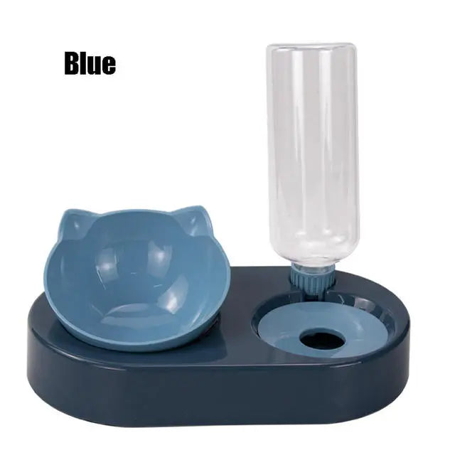 Pet Bowl Double Bowls Food Water Feeder With Auto Water Dispenser - GLR SHOPPING