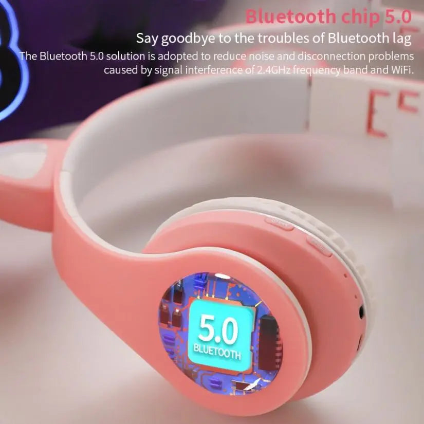 New Arrival LED Cat Ear Noise Cancelling Headphones Bluetooth 5.0 Young People Kids Headset Support TF Card 3.5mm Plug with Mic - GLR SHOPPING