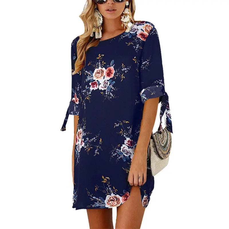 Floral Print Chiffon Beach Dress - GLR SHOPPING
