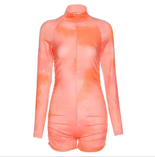 Sexy Tie Dye Ruched Bodysuit - GLR SHOPPING