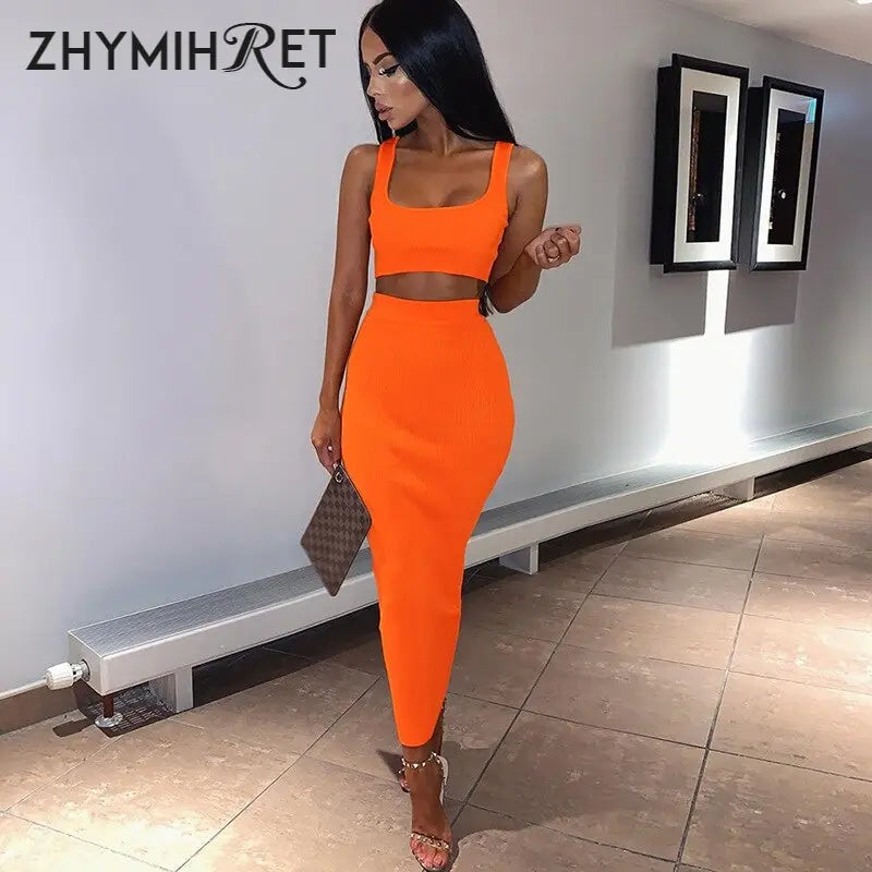 Neon Color Sexy Ribbed Dress Set - GLR SHOPPING