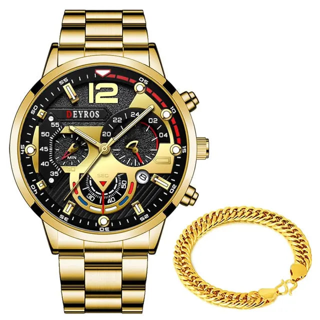 Luxury Mens Watches Male Gold Bracelet Stainless Steel Quartz Calendar Watch For Men Business Luminous Clock relogio masculino - GLR SHOPPING