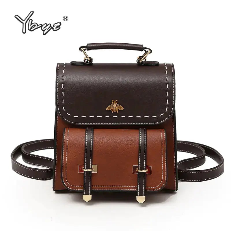 Vintage Paneled PU Leather Women Backpack - GLR SHOPPING