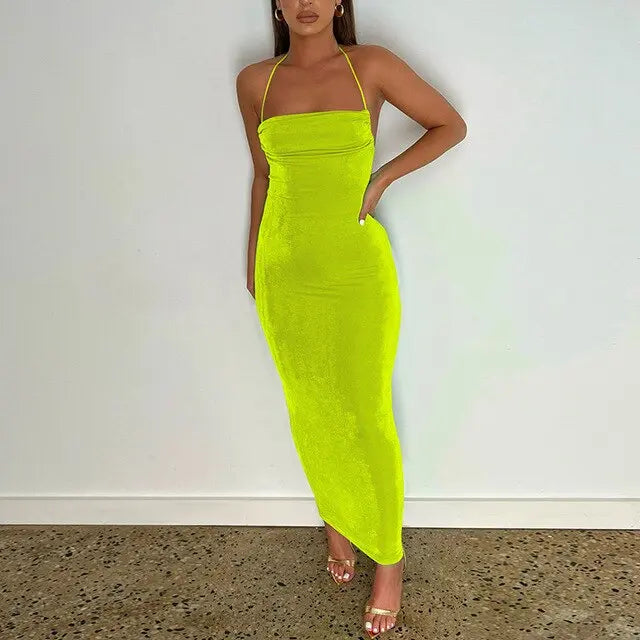 Open Back Slim Cami Strap Long Dresses - GLR SHOPPING