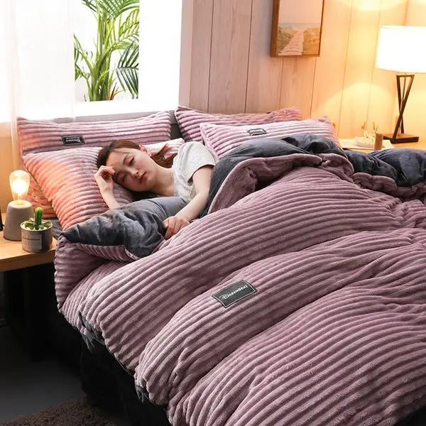 Thicken Corduroy Velvet Bedding Set - GLR SHOPPING