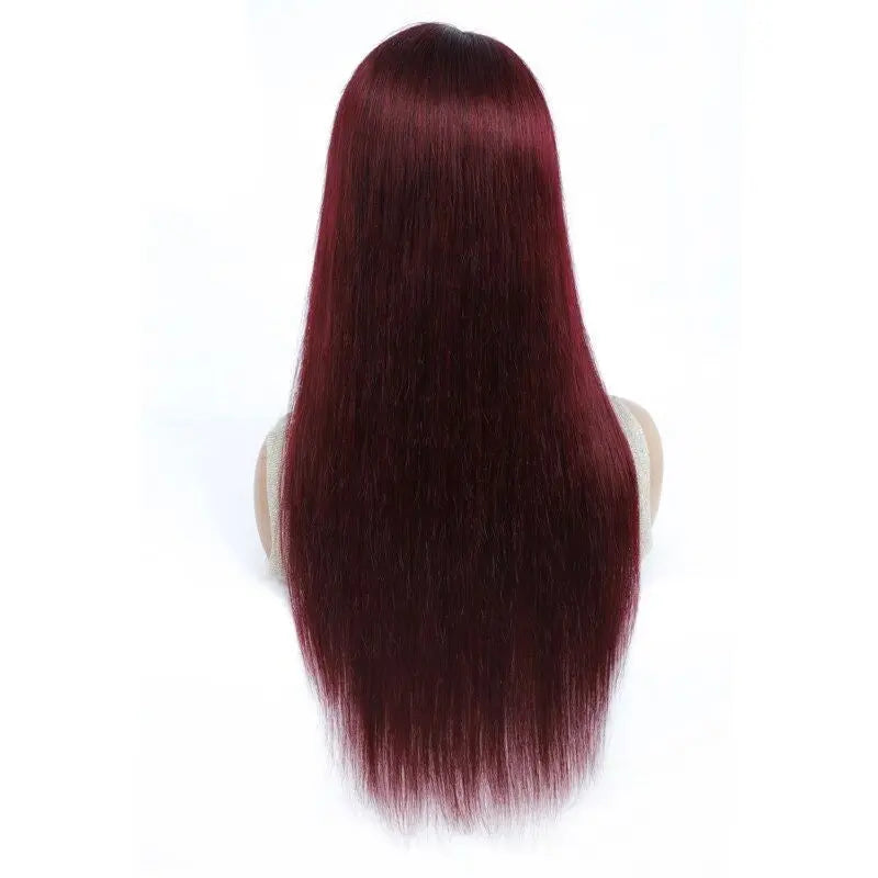 #1B/99J Brazilian Straight Human Hair Wigs with Bangs #99J No Glue Wig - GLR SHOPPING