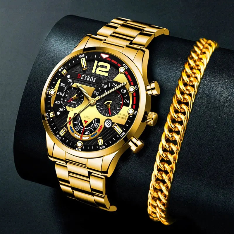 Luxury Mens Watches Male Gold Bracelet Stainless Steel Quartz Calendar Watch For Men Business Luminous Clock relogio masculino - GLR SHOPPING