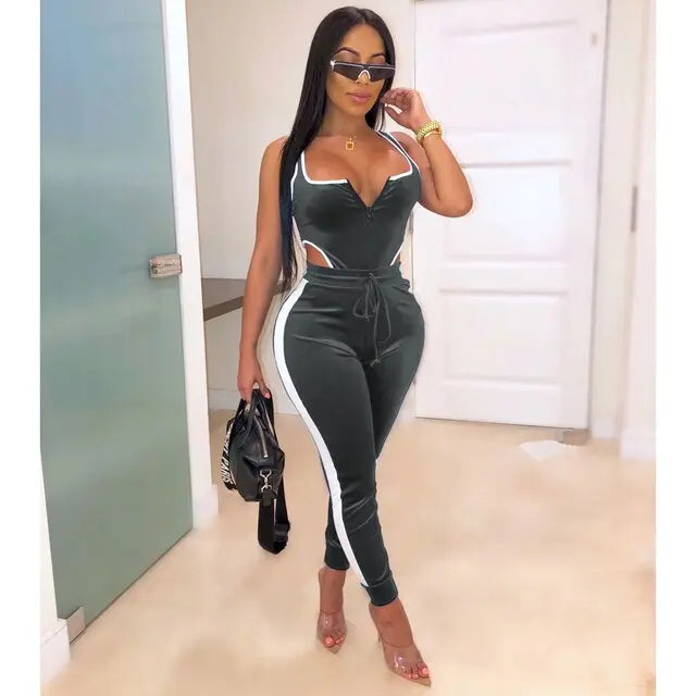 Velvet Bodysuit Pencil Pants Set - GLR SHOPPING