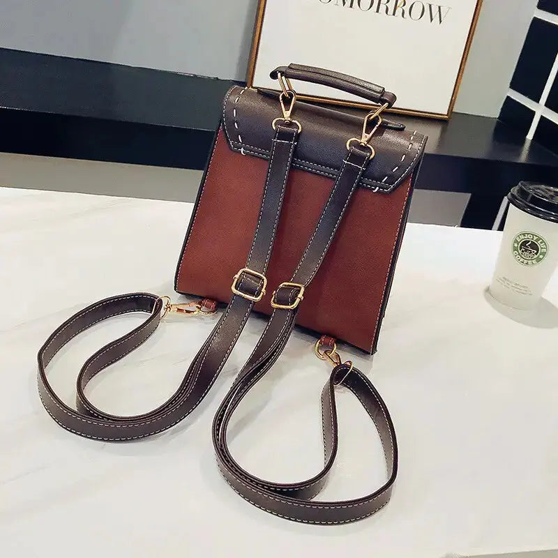 Vintage Paneled PU Leather Women Backpack - GLR SHOPPING