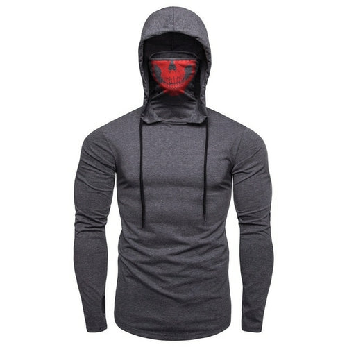 Autumn New Elastic Fitness Men's Ninja Suit Hooded Slim Long sleeved T