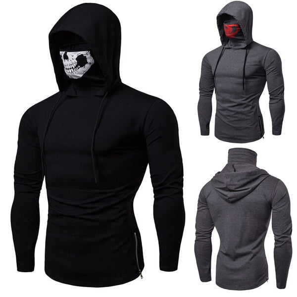 Autumn New Elastic Fitness Men's Ninja Suit Hooded Slim Long sleeved T