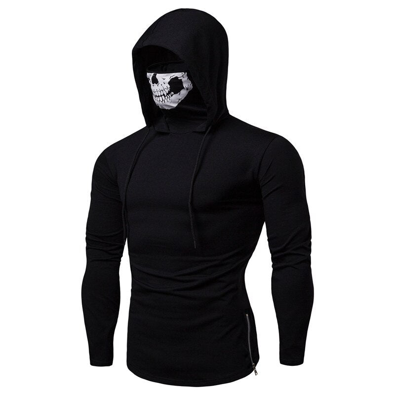 Autumn New Elastic Fitness Men's Ninja Suit Hooded Slim Long sleeved T