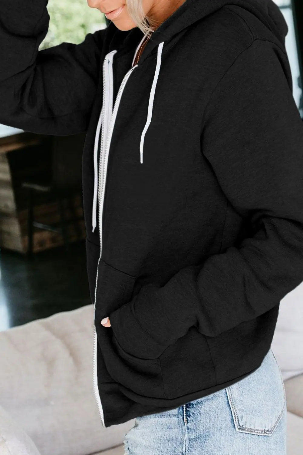 Casual Black Zip-up Hoodie Jacket - GLR SHOPPING
