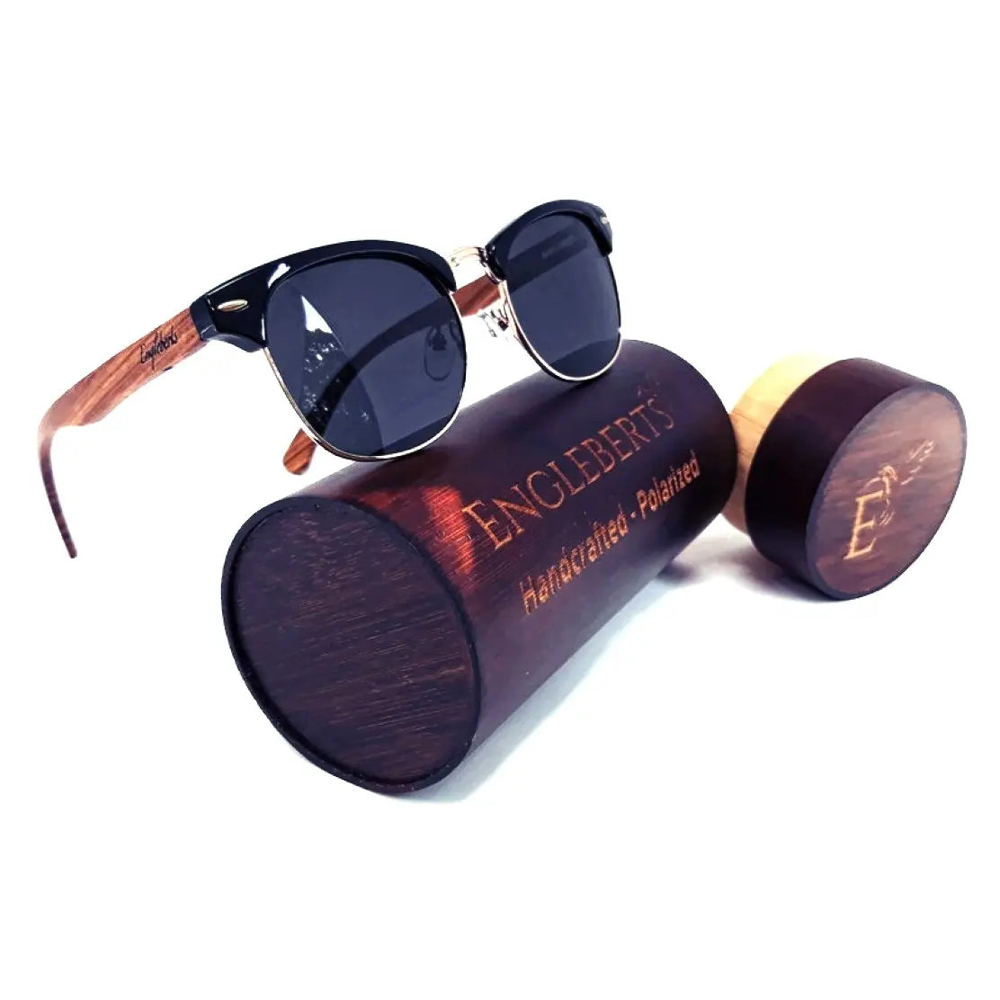 Real Walnut Wood Club Style Sunglasses With Bamboo Case, Polarized - GLR SHOPPING