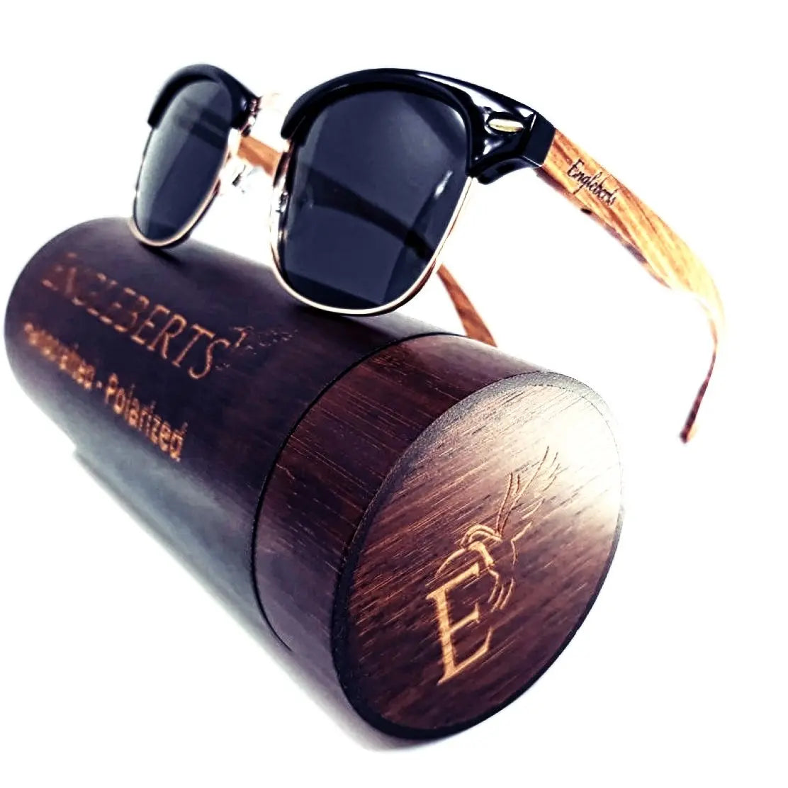 Real Walnut Wood Club Style Sunglasses With Bamboo Case, Polarized - GLR SHOPPING