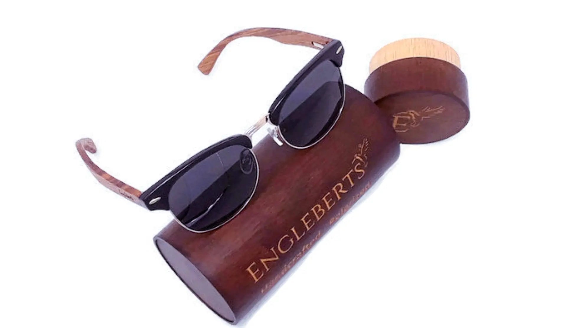 Real Walnut Wood Club Style Sunglasses With Bamboo Case, Polarized - GLR SHOPPING