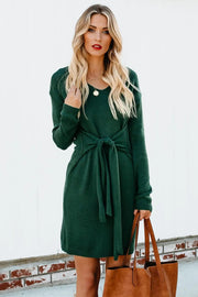 Don’t Let Me Go Tie Green Sweater Dress - GLR SHOPPING