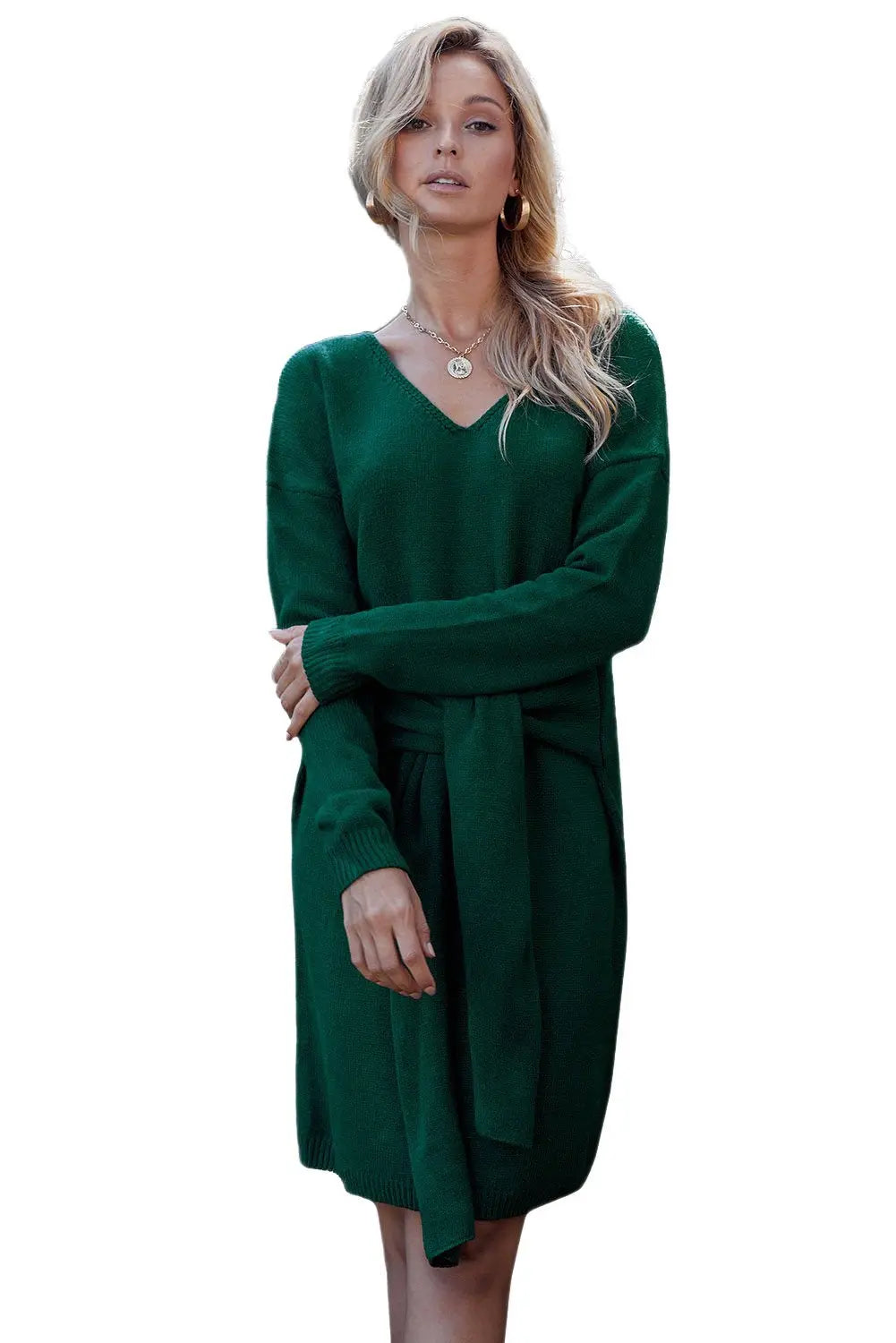Don’t Let Me Go Tie Green Sweater Dress - GLR SHOPPING