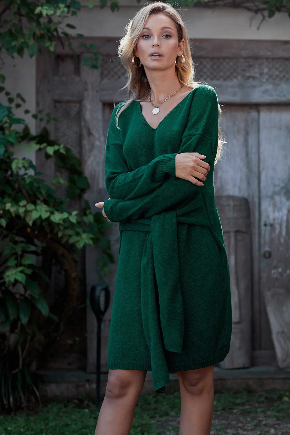 Don’t Let Me Go Tie Green Sweater Dress - GLR SHOPPING
