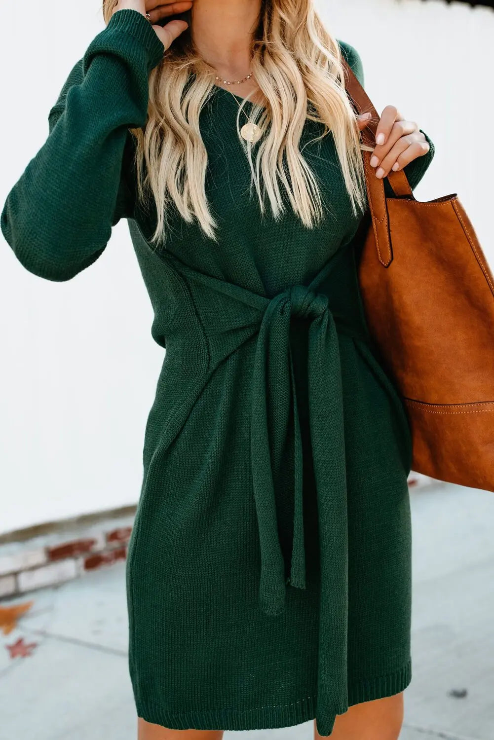 Don’t Let Me Go Tie Green Sweater Dress - GLR SHOPPING