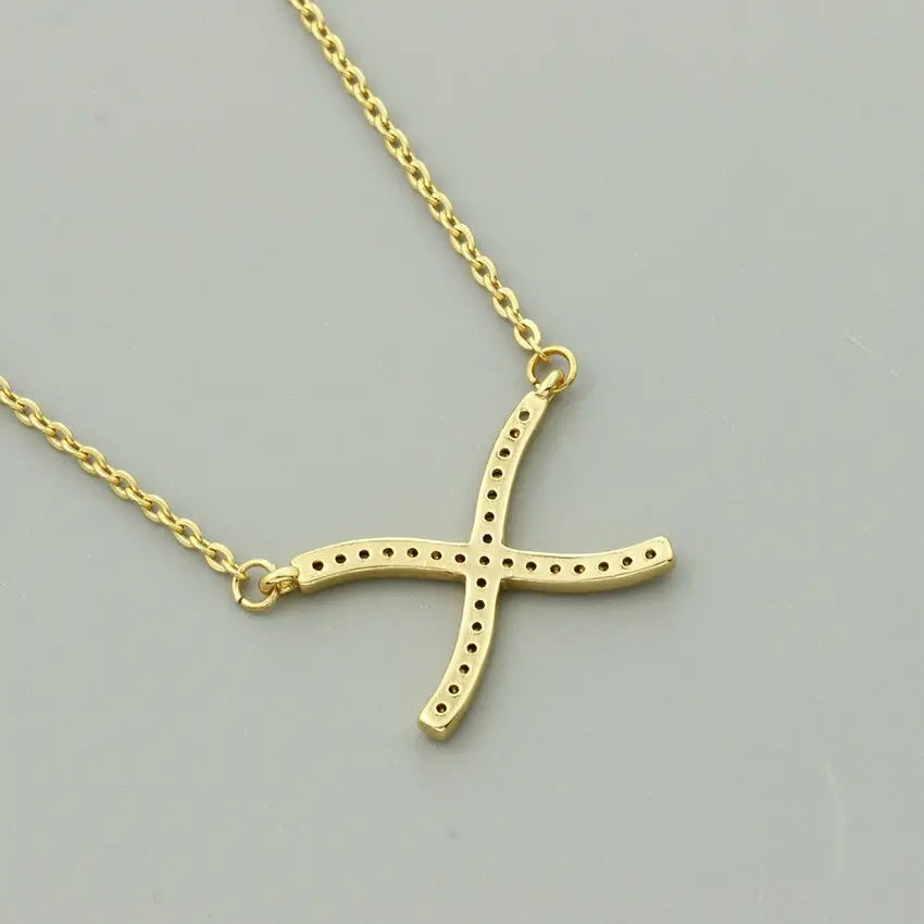 Elegant Women Choker Necklace Clear CZ Cross X - GLR SHOPPING