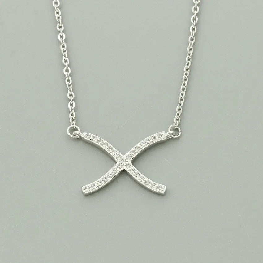 Elegant Women Choker Necklace Clear CZ Cross X - GLR SHOPPING