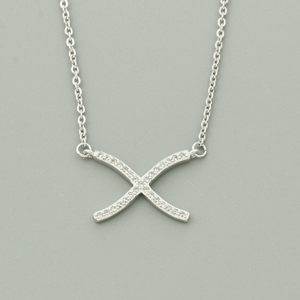 Elegant Women Choker Necklace Clear CZ Cross X