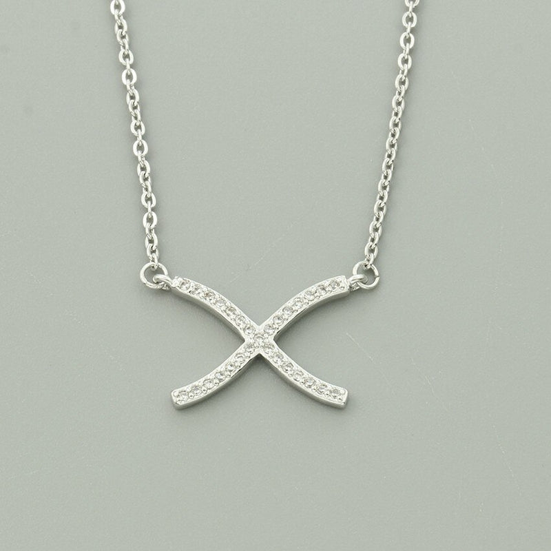 Elegant Women Choker Necklace Clear CZ Cross X