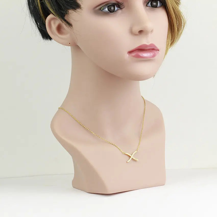 Elegant Women Choker Necklace Clear CZ Cross X - GLR SHOPPING