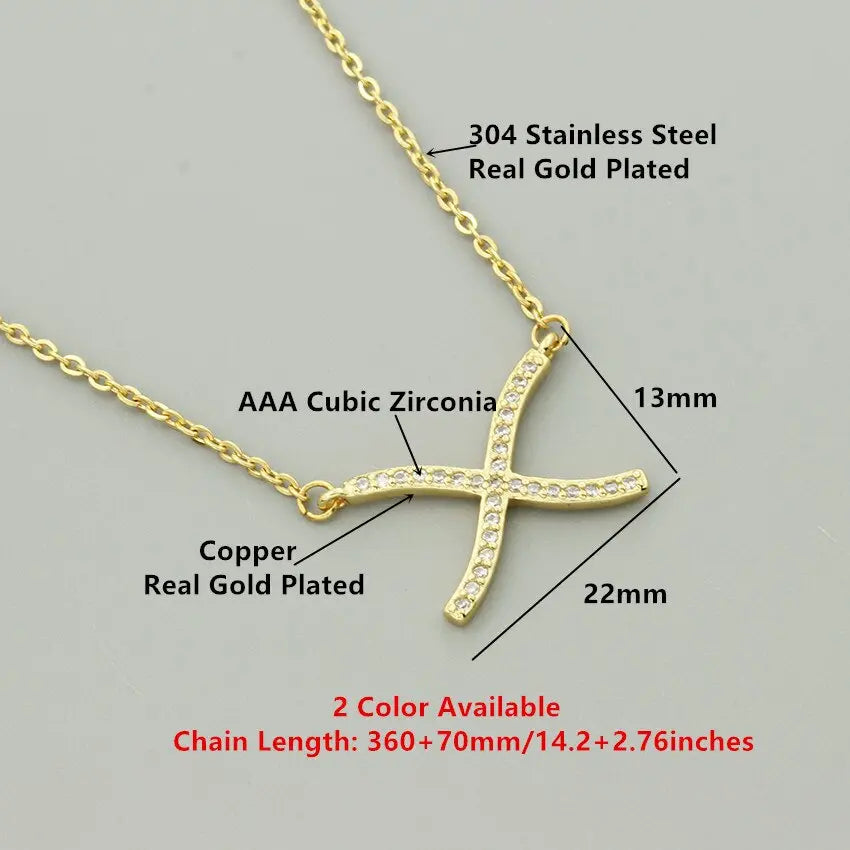 Elegant Women Choker Necklace Clear CZ Cross X - GLR SHOPPING