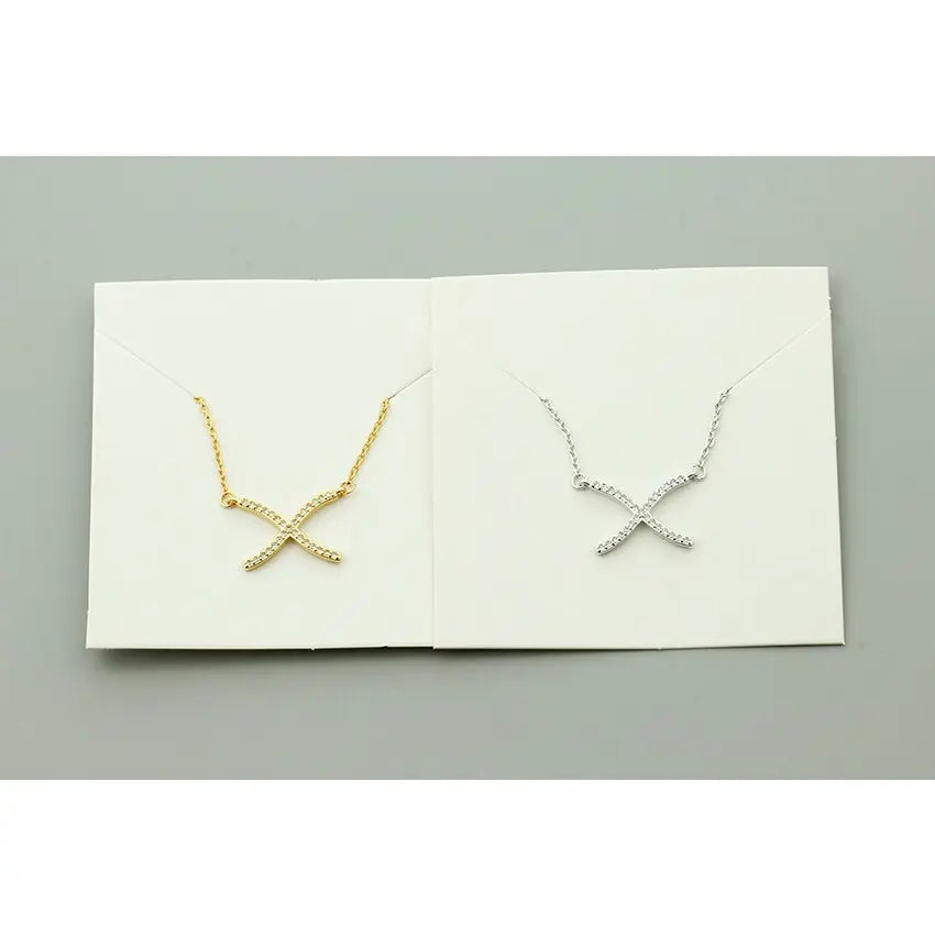 Elegant Women Choker Necklace Clear CZ Cross X - GLR SHOPPING