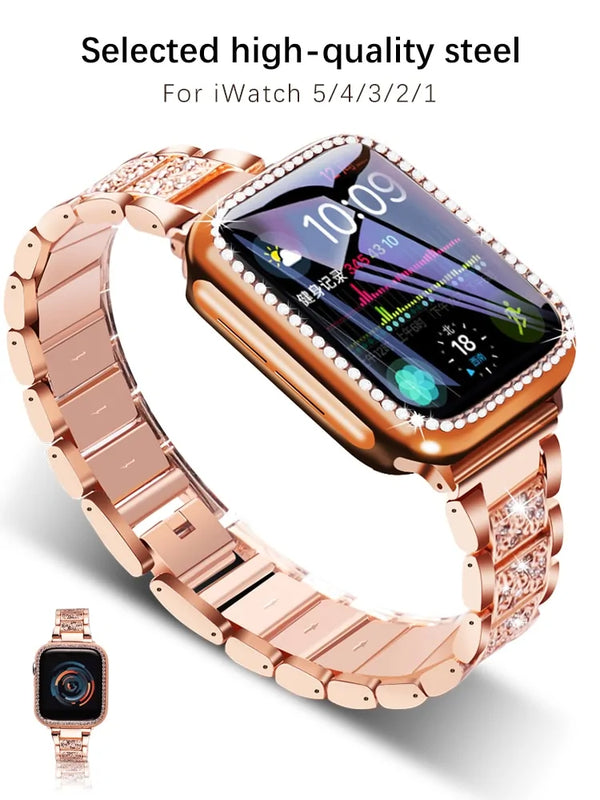 Band + Case Metal Strap For Apple Watches