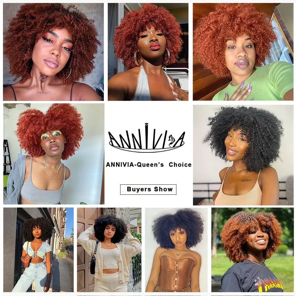 OH Fashion Women Short Afro Red Ombre Curly Hair Wig with Bangs, 10 - GLR SHOPPING