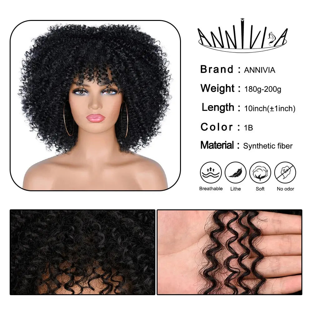 OH Fashion Women Short Afro Red Ombre Curly Hair Wig with Bangs, 10 - GLR SHOPPING