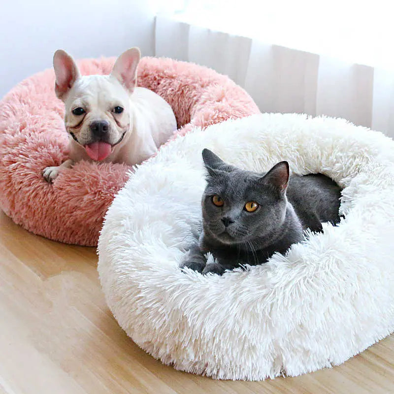 Super Soft Long Plush Donut Round Pet Bed - GLR SHOPPING