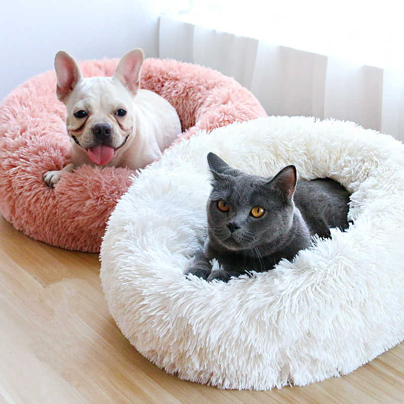 Super Soft Long Plush Donut Round Pet Bed